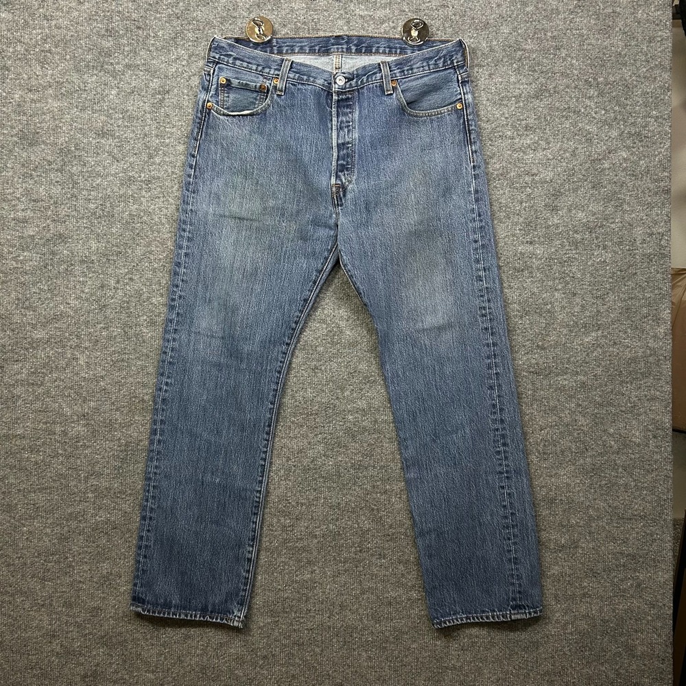 Levis 501 Straight Jeans Men's Blue Denim Pockets Classic Button Fly - 36X32